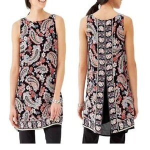 J. Jill Womens Sleeveless Black Paisley Tunic Sz MP * Boho-Happy Hour-Workwear